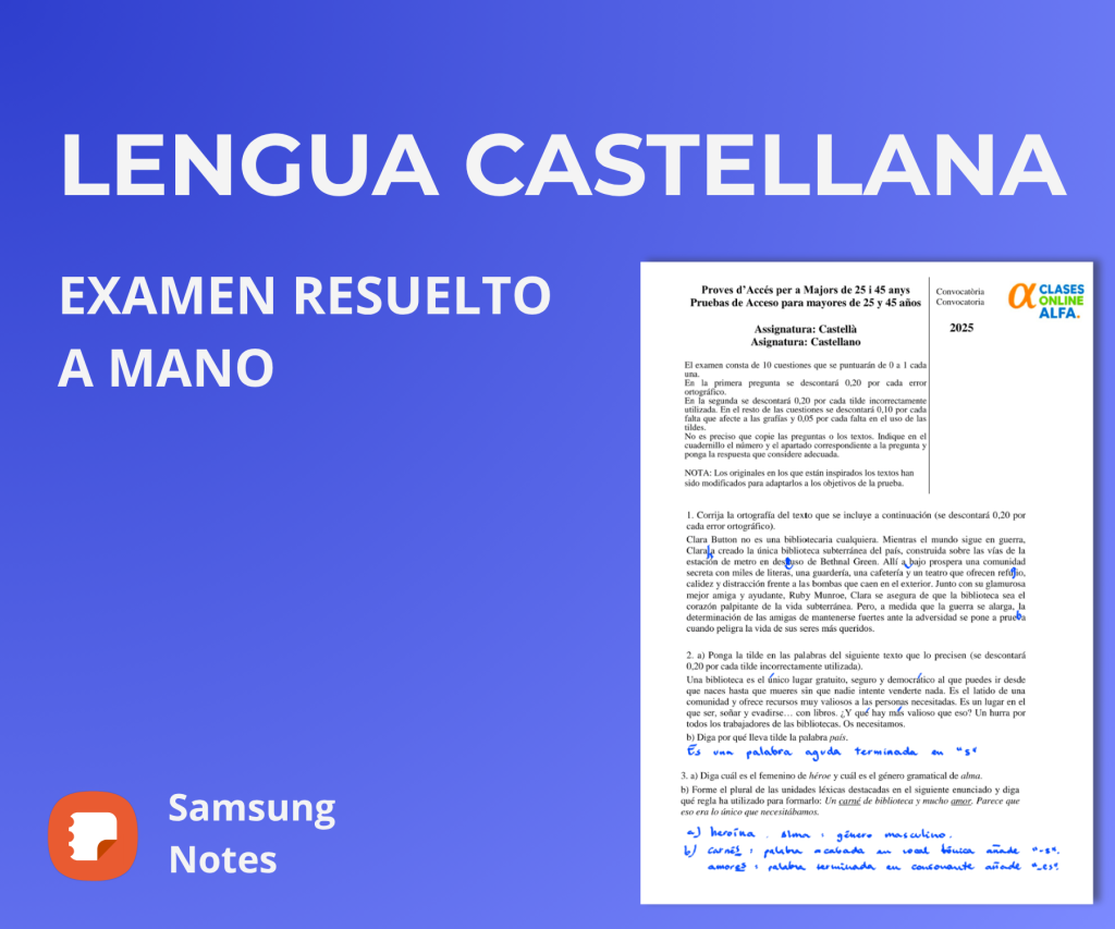 Examen resuelto Castellano PAU +25 Comunidad Valenciana
