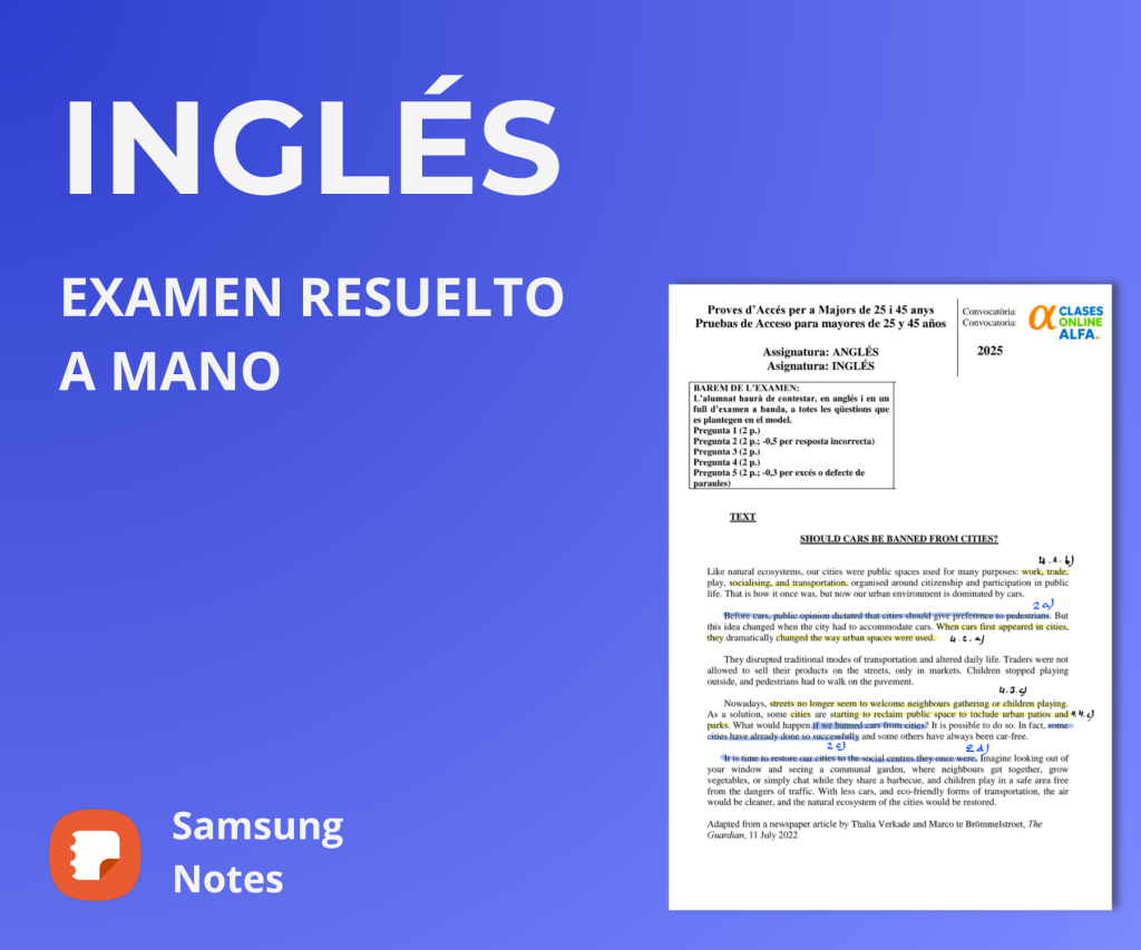 Examen resuelto Inglés PAU +25 Comunidad Valenciana