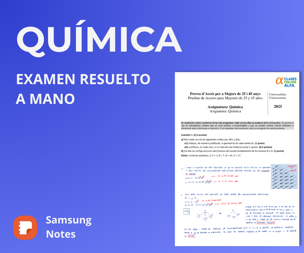 Examen resuelto Química PAU +25 Comunidad Valenciana